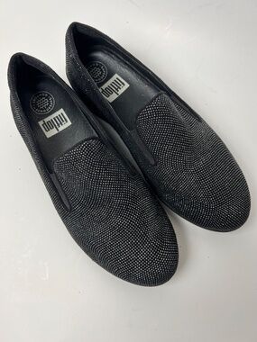 FitFlop Superskate Women's Black Glimmer Slip On Loafers size US 7.5